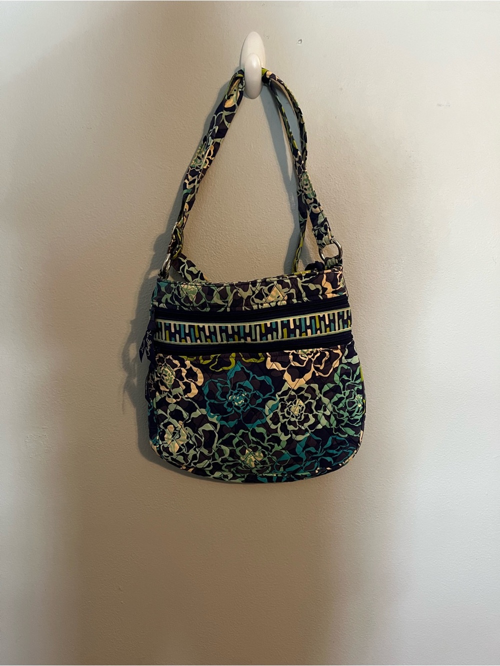 Vera Bradley Navy, Teal and Cream Quilted Floral Shoulder Bag